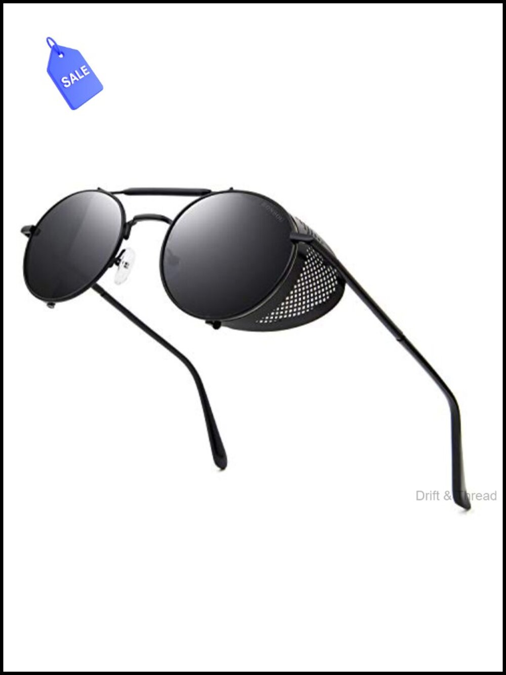Steampunk Round Sunglasses Side Shield UV400 Metal Retro